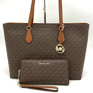 Michael Kors Bag Large Sheila Mf Tote & Continental Wallet Wristlet Brown